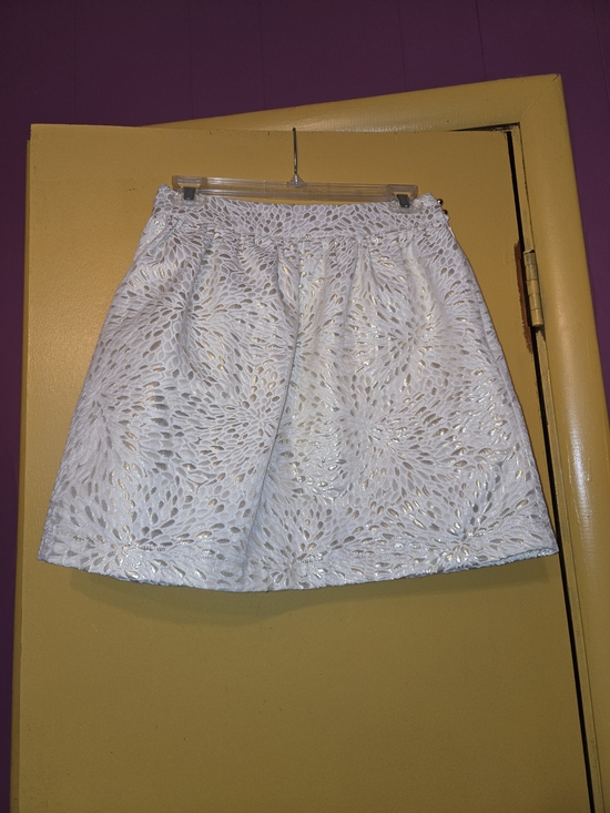 Alya Dresses & Skirts - Alya White Eyelet A-Line Skirt with Metallic Underlay